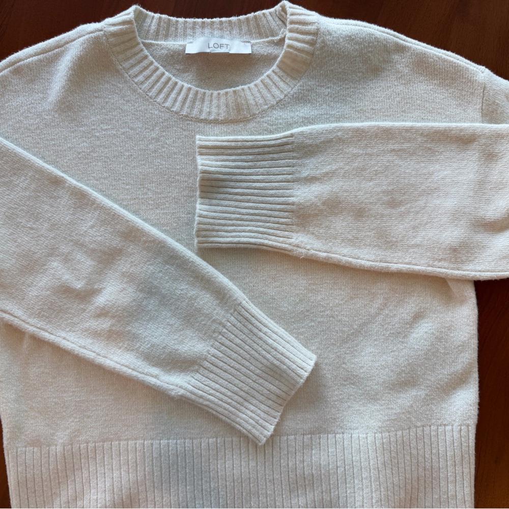 LOFT Boxy Cotton Crewneck in Bone Size Small - Picture 6 of 6